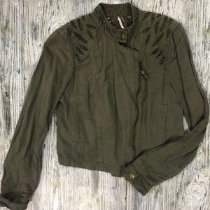 Free People Green Jacket with Lace